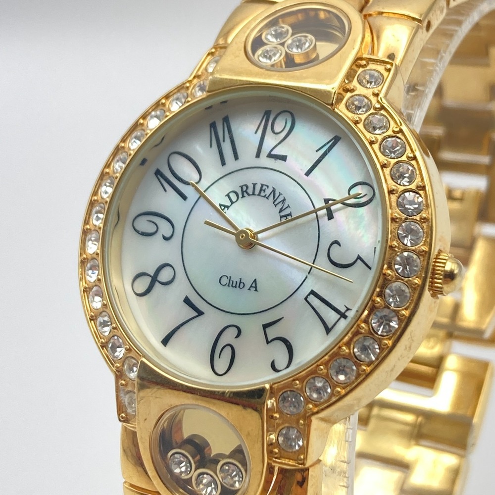 Adrienne Club A Women's Watch 34mm Gold Tone Crystals MOP Dial New Battery 7.25"
